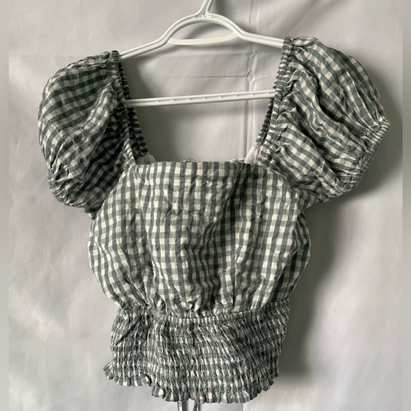 NWT Sim & Sam Top Women’s M Puff Sleeve Green White Corset Back Corset Stretch - Picture 1 of 4
